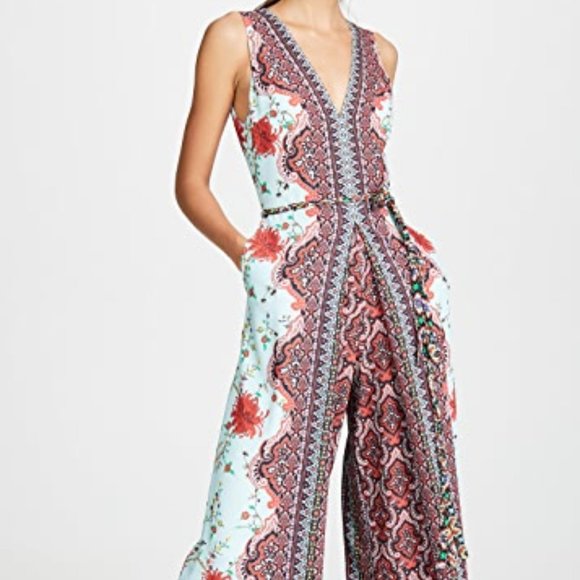 Alice +Olivia Audrie Pleat Floral Blue Jumpsuit. - Picture 8 of 10